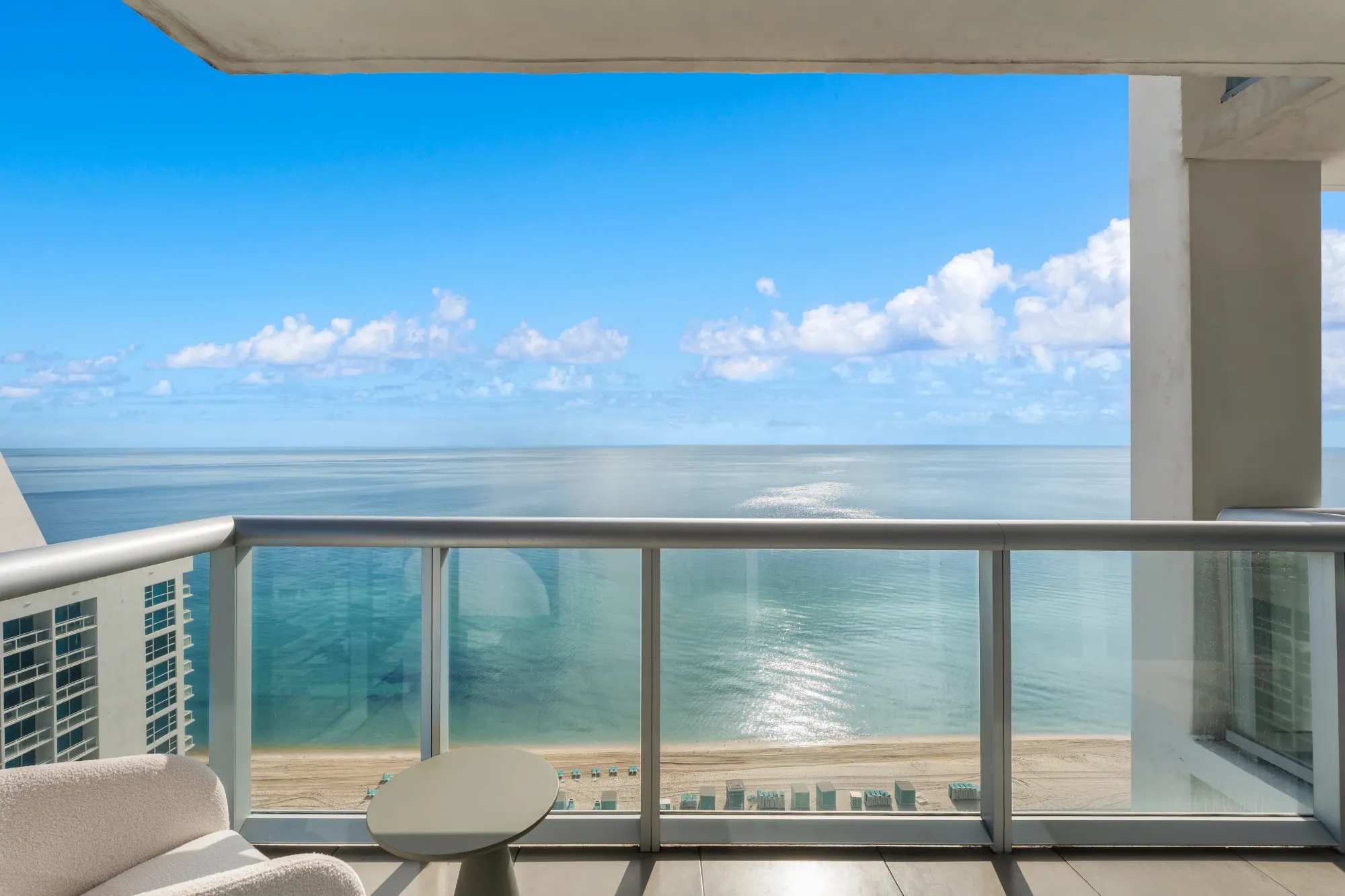 Ocean-side terrace with lounge seating