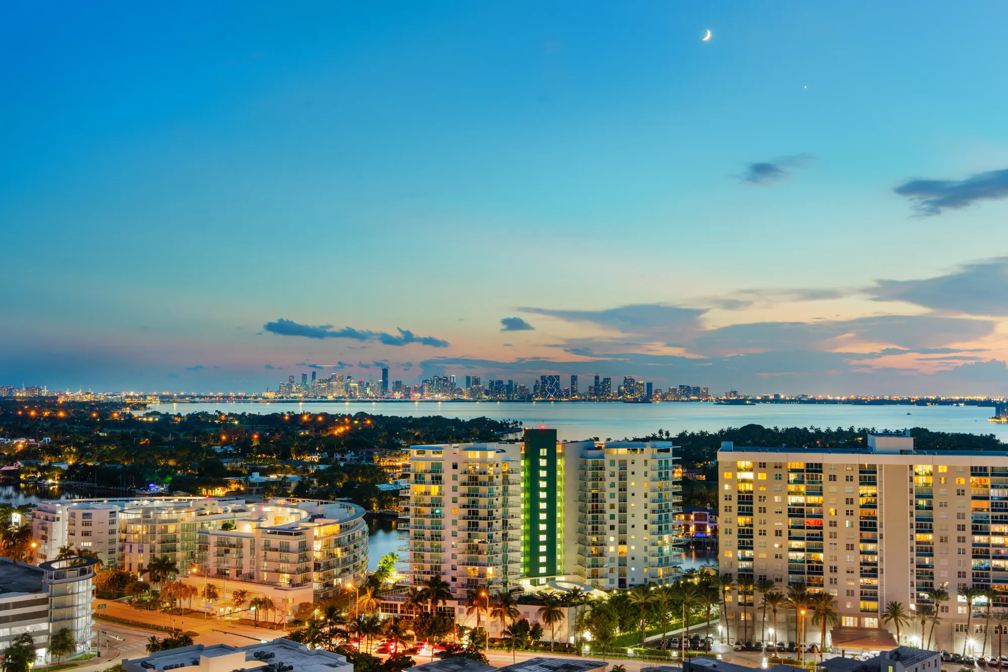 Sunset over the Miami skyline seen from the penthouse